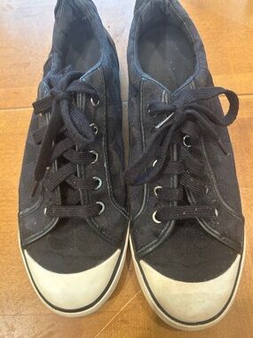 Coach Black Canvas Low-Top Lace-Up Sneakers with White Toe Caps